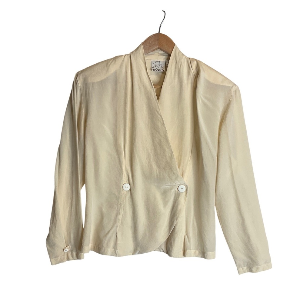 Vntage Gantos Silk Cream Crop Blouse Top 90s Y2K Retro Business Casual Career M